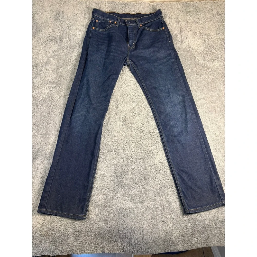 Levis 505 Regular Fit Straight Leg Jeans Dark Wash Indigo Blue Mens 32x32